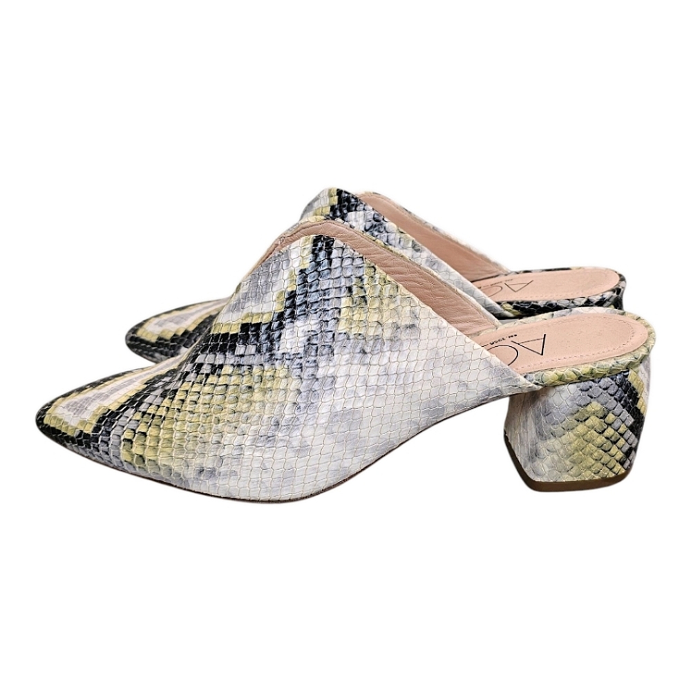 AGL Leather Snakeskin Pointed Toe Mules Size 7.5 Green & Gray Designer Luxury - Picture 8 of 15